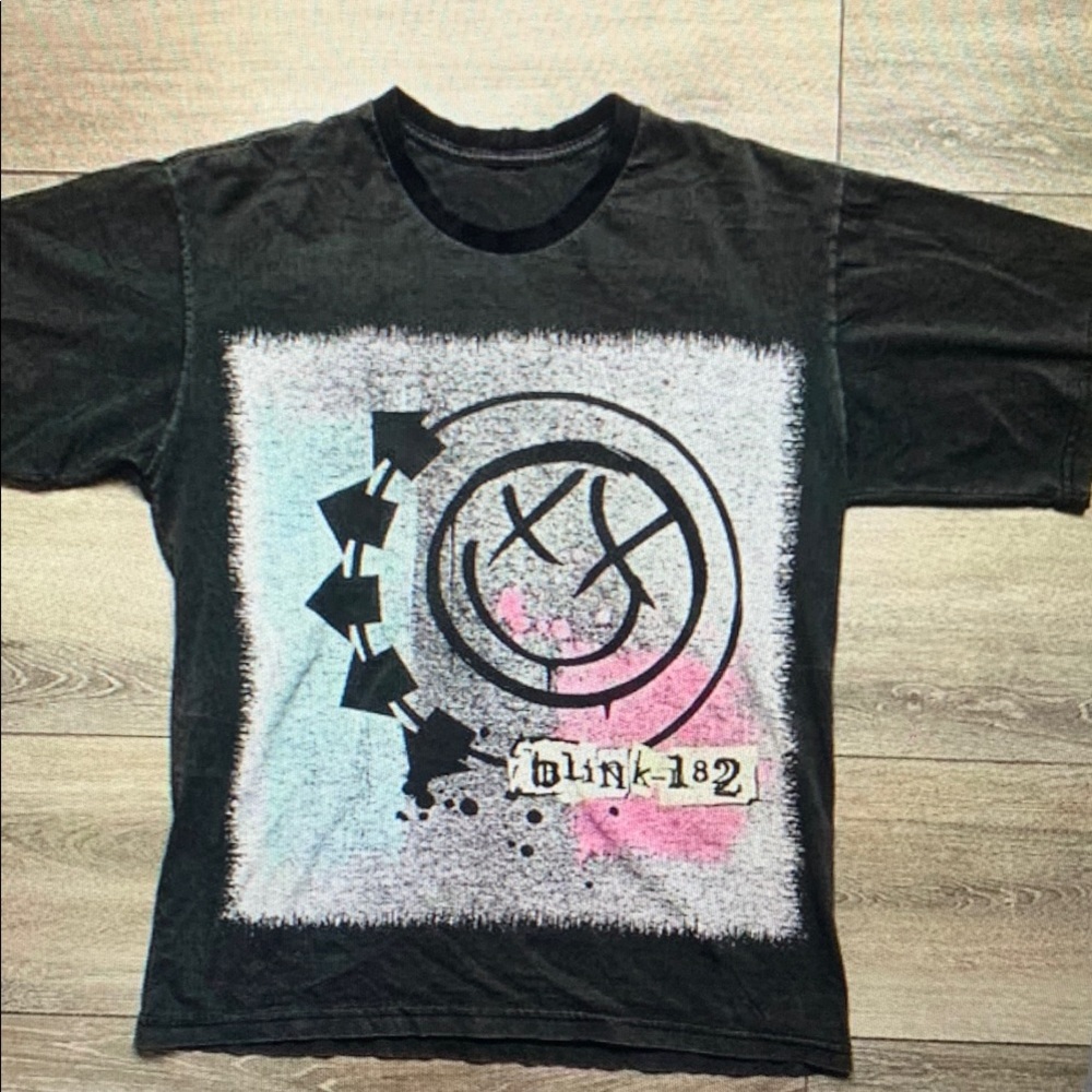 Black Short Sleeve Tee with Smiley Face Graphic